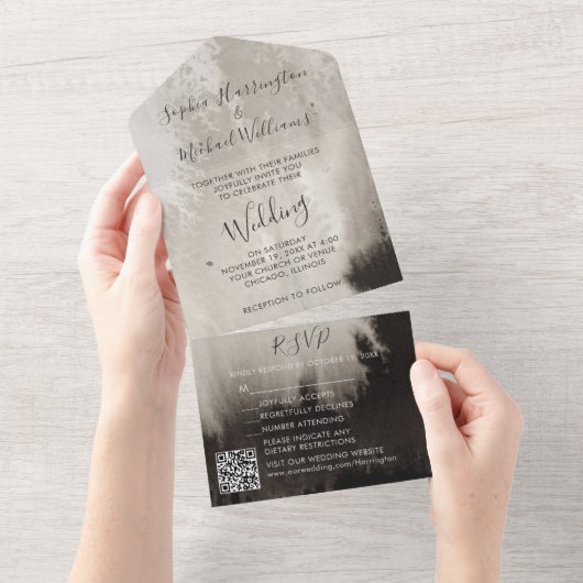 Moody Watercolor All in One Wedding Invite Trees オールインワン招待状 (貼ってはがせる)