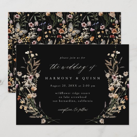 Moody Wildflower Bohemian Wedding Invitation 招待状 (正面/裏面)