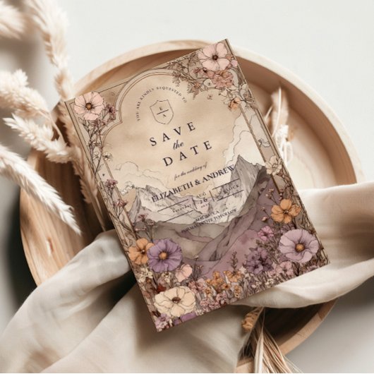 Moody Wildflower Mountain Wedding セーブザデート