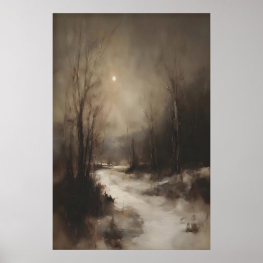 Moody Winter Forest Wall Art, Moonlit Snowy ポスター (正面)