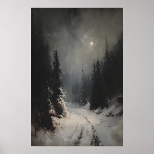 Moody Winter Landscape Printable Snowy Forest Path ポスター (正面)