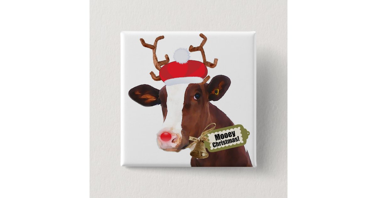 Mooeyのメリークリスマスのトナカイ牛 缶バッジ Zazzle Co Jp