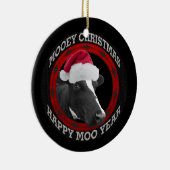 Mooeyのクリスマス幸せなMoo年のサンタの帽子牛 セラミックオーナメント (右)