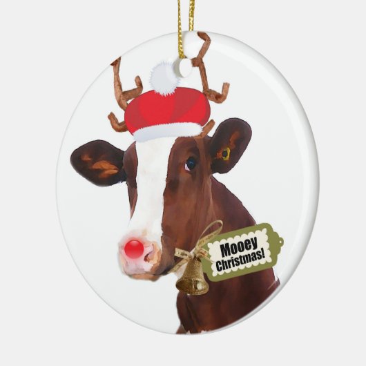 Mooeyのメリークリスマスのトナカイ牛 セラミックオーナメント (左)