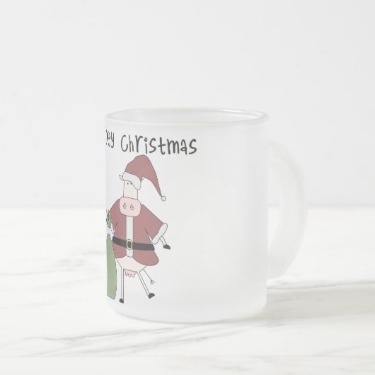 Mooey牛クリスマスのTシャツおよびギフト フロストグラスマグカップ (正面右)