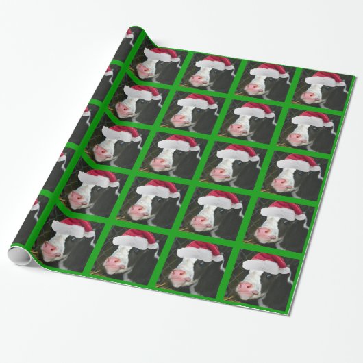 Mooey牛サンタの帽子のクリスマス ラッピングペーパー (アンロールド)