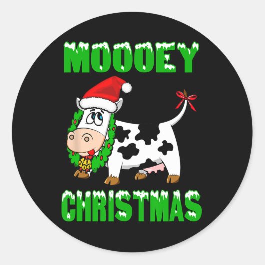 Mooey Christmas - Christmas Cow  ラウンドシール (正面)