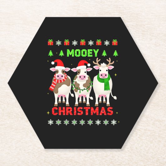 Mooey Christmas Cow Christmas Ugly Sweater Pajama  ペーパーコースター (正面)
