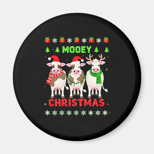 Mooey Christmas Cow Christmas Ugly Sweater Pajama  マグネット (正面)