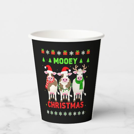 Mooey Christmas Cow Christmas Ugly Sweater Pajama  紙コップ (正面)