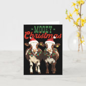 Mooey Christmas Cow With Santa Hats Xmas Lights Me カード (黄色い花)