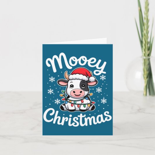 Mooey Christmas Cute Cow With Santa Hat And Holida カード (正面)