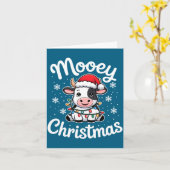 Mooey Christmas Cute Cow With Santa Hat And Holida カード (黄色い花)