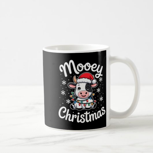 Mooey Christmas Cute Cow With Santa Hat And Holida コーヒーマグカップ (右)