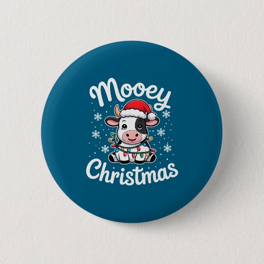 Mooey Christmas Cute Cow With Santa Hat And Holida 缶バッジ (正面)