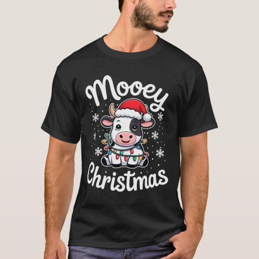 Mooey Christmas Cute Cow With Santa Hat And Holida Tシャツ (正面)