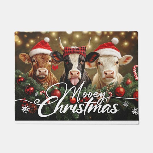 Mooey Christmas Doormat – Cute Holiday Welcome Mat ドアマット (正面)