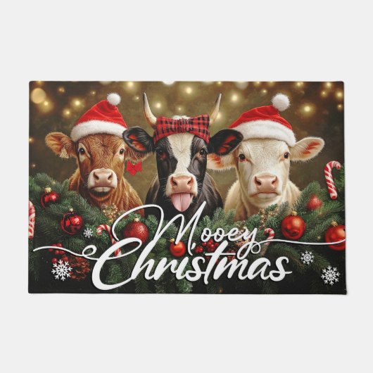 Mooey Christmas Doormat – Cute Holiday Welcome Mat ドアマット (正面)