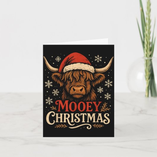 Mooey Christmas Highland Cow Funny Santa Hat Desig カード (正面)