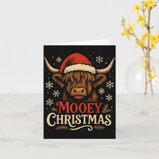Mooey Christmas Highland Cow Funny Santa Hat Desig カード (黄色い花)