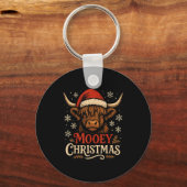 Mooey Christmas Highland Cow Funny Santa Hat Desig キーホルダー (正面)