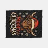 Mooey Christmas Highland Cow Funny Santa Hat Desig フリースブランケット (正面(横))