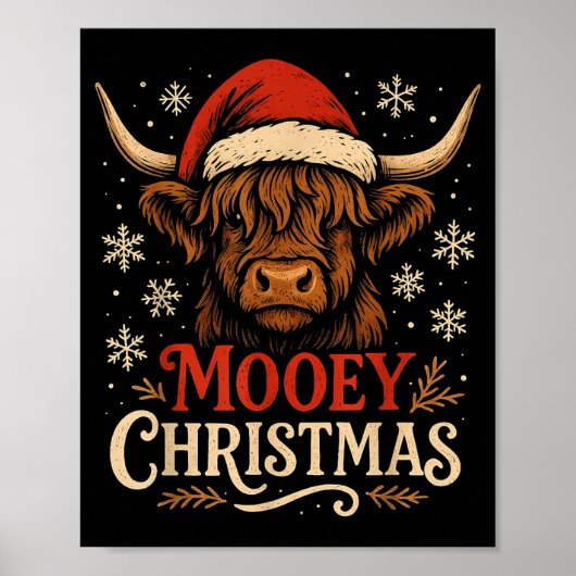 Mooey Christmas Highland Cow Funny Santa Hat Desig ポスター (正面)
