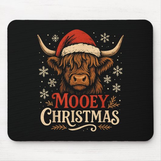 Mooey Christmas Highland Cow Funny Santa Hat Desig マウスパッド (正面)