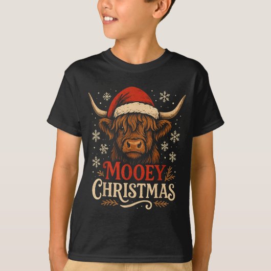 Mooey Christmas Highland Cow Funny Santa Hat Desig Tシャツ (正面)