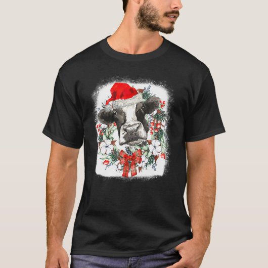 Mooey Christmas  Highland Cow Xmas Light Santa Hat Tシャツ (正面)
