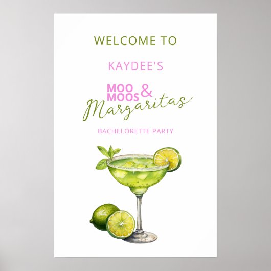 MooMoos & Margaritas Bachelorette Welcome Sign ポスター (正面)