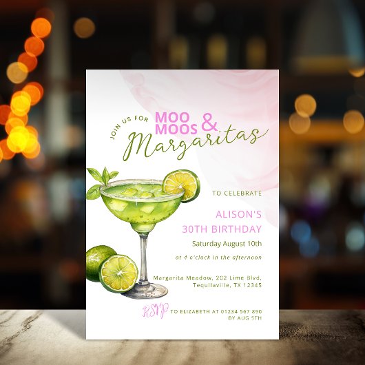 MooMoos & Margaritas Pink Birthday Party 招待状