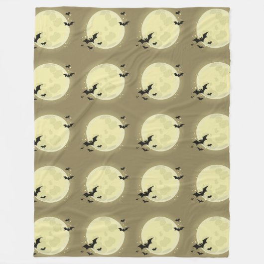 Moon and Bat Silhouette Pattern フリースブランケット (正面)