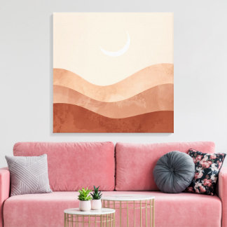 Moon and Desert Minimalist Boho Wall Art キャンバスプリント