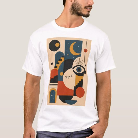 Moon and Eye – Geometric Art T-Shirt Tシャツ (正面)