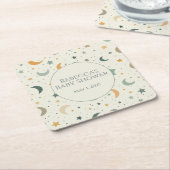 Moon and Stars Boho Baby Adoption Shower スクエアペーパーコースター (アングル)