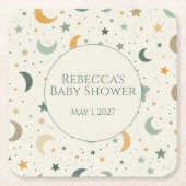 Moon and Stars Boho Baby Adoption Shower スクエアペーパーコースター (正面)