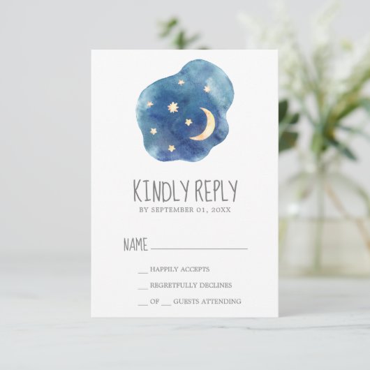 Moon and Stars Boy Baby Shower RSVP (スタンド正面)