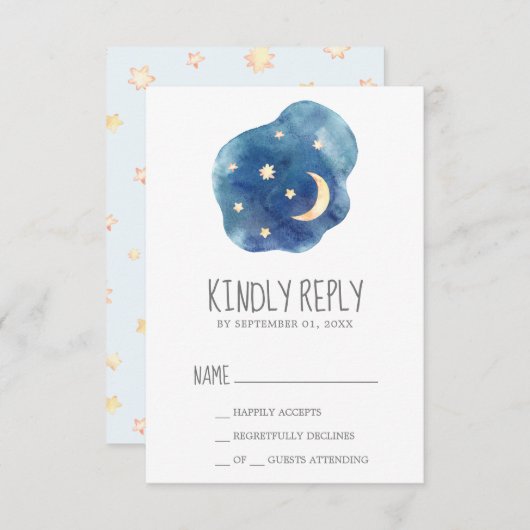Moon and Stars Boy Baby Shower RSVP (正面/裏面)