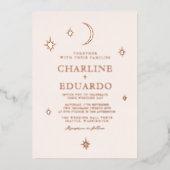 Moon and Stars Celestial Starsign Golden Wedding 箔招待状 (正面)