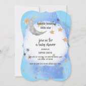 Moon And Stars Dark Blue Watercolor Gold Abstract 招待状 (正面)