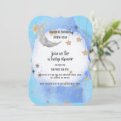 Moon And Stars Dark Blue Watercolor Gold Abstract 招待状 (スタンド正面)