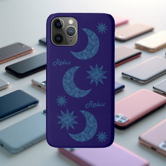 Moon and stars in a blue glitter look - Relax!  iPhone 11 Proケース