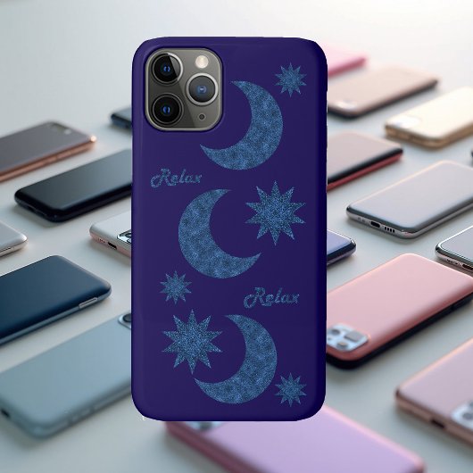 Moon and stars in a blue glitter look - Relax!  Case-Mate iPhoneケース