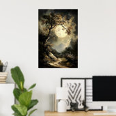 Moon And Stars Night In The Forest, Dark Academia ポスター (ホームオフィス)