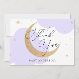 Moon and Stars Purple Baby Shower Thank You サンキューカード