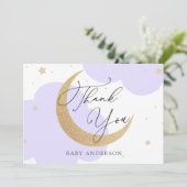 Moon and Stars Purple Baby Shower Thank You サンキューカード (スタンド正面)
