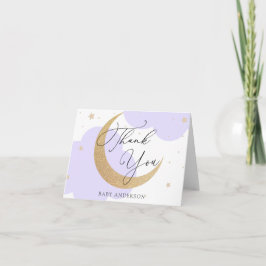 Moon and Stars Purple Baby Shower Thank You サンキューカード