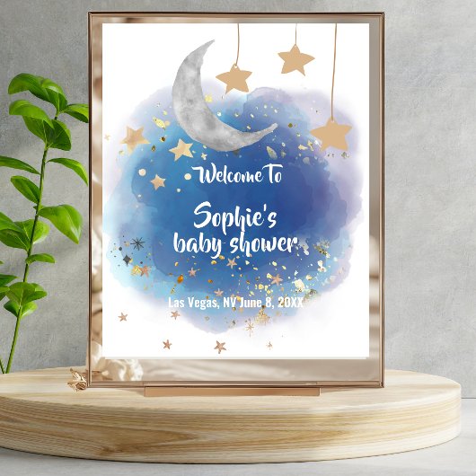 Moon And Stars Royal Blue Gold Welcome Sign ポスター