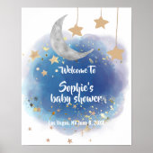 Moon And Stars Royal Blue Gold Welcome Sign ポスター (正面)
